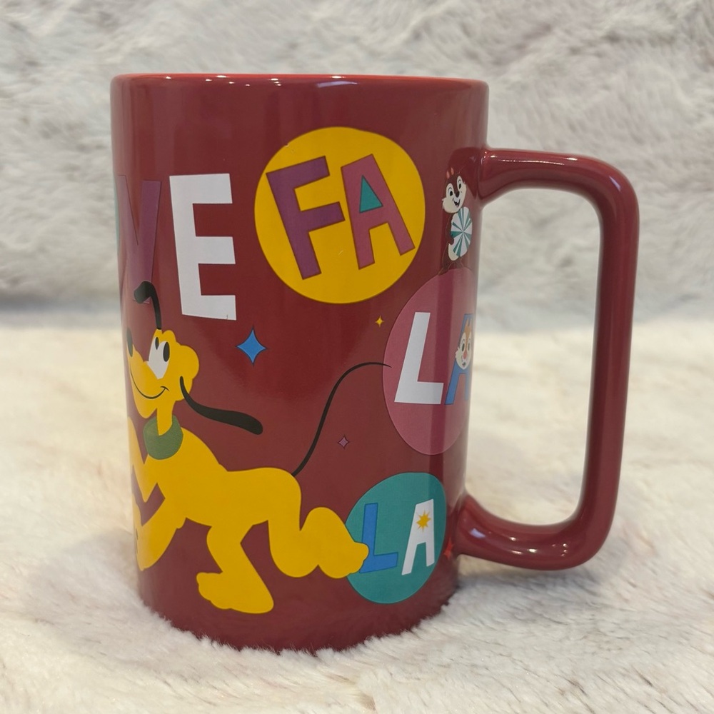 Disney Store Mickey Minnie Mouse Pluto Fa La La Holiday Mug